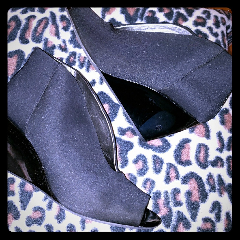 Bandolino Black Neoprene Wedge Booties